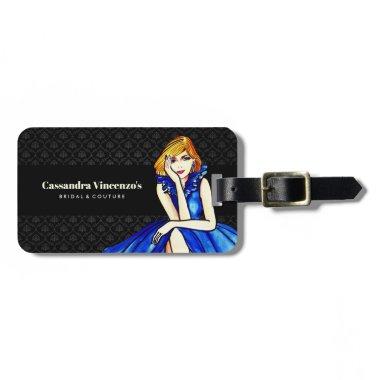 Bridal Dark Royal Blue Cocktail Gown Black Damask Luggage Tag