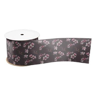 Bridal Dusty Burgundy Watercolor Flowers and Birds Satin Ribbon