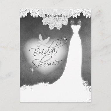 Bridal Gown on Chalkboard with Lace & White Dove Invitation PostInvitations