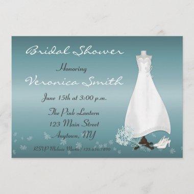 Bridal Gown Turquoise Shower Invitations