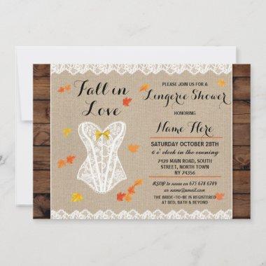 Bridal Lingerie Shower Party Fall in Love leaves Invitations