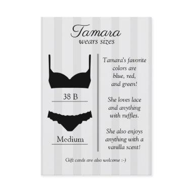 Bridal Lingerie Size Insert Card