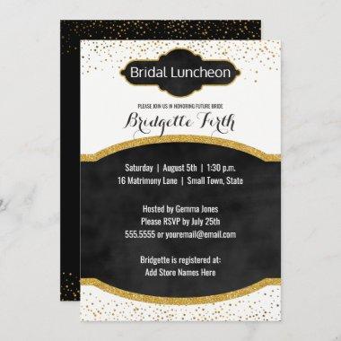 Bridal Luncheon | Black Gold Glitter Bridal Shower Invitations