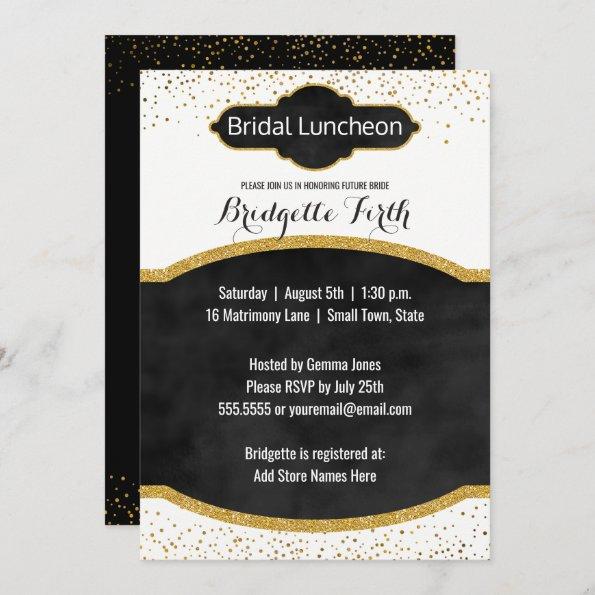 Bridal Luncheon | Black Gold Glitter Bridal Shower Invitations