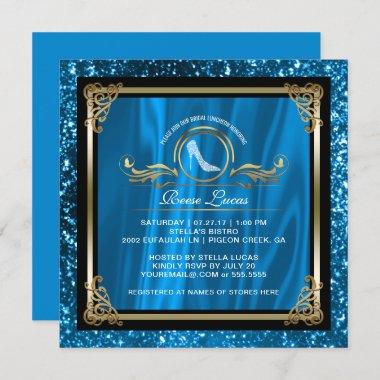 Bridal Luncheon Blue Gold | Wedding Bridal Shower Invitations