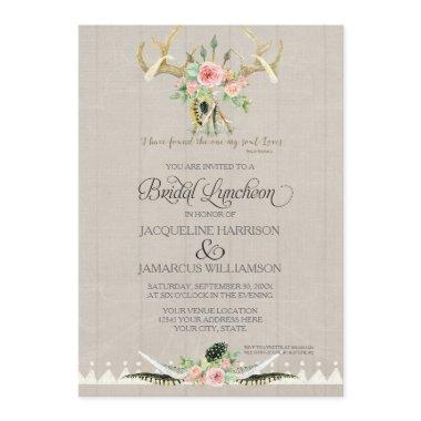 Bridal Luncheon BOHO Feather Deer Antler Roses Art