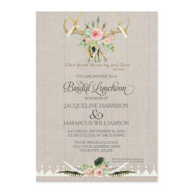 Bridal Luncheon BOHO Feather Deer Antler Roses Art Invitations