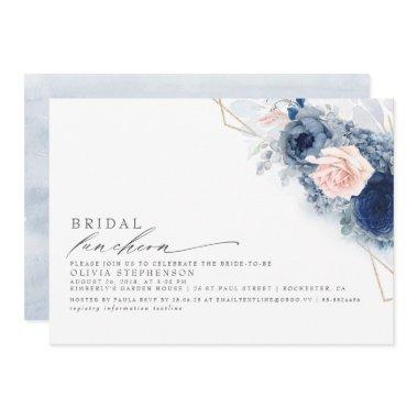 Bridal Luncheon Dusty Blue Pink Bridal Shower Invitations