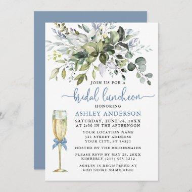 Bridal Luncheon Greenery Dusty Blue Glass Invitations