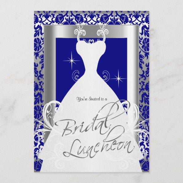 Bridal Luncheon in Royal Blue Damask & Silver Invitations