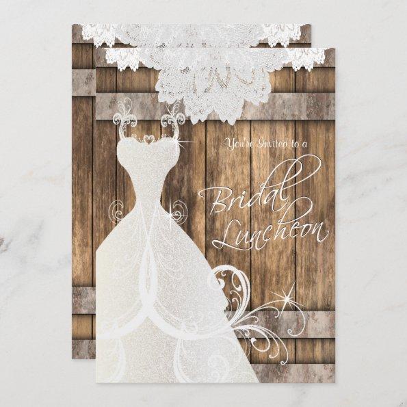 Bridal Luncheon in Rustic Wood and Lace Invitations