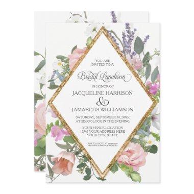 Bridal Luncheon Rose Gold Floral Elegant Romantic Invitations