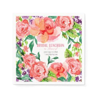 Bridal Luncheon Watercolor Modern Flowers Rose Art Paper Napkins