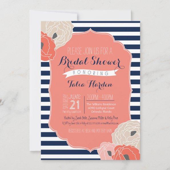 Bridal or Baby Shower Invitations Bold Stripe Coral