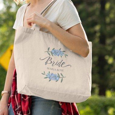 Bridal Party Blue Floral Bride Personalized Large Tote Bag