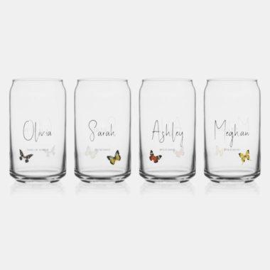 Bridal Party bridesmaid Butterfly custom name Can Glass