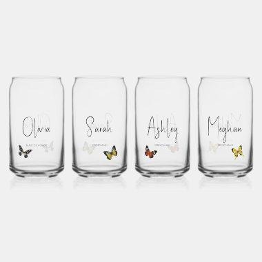 Bridal Party bridesmaid Butterfly custom name Can Glass