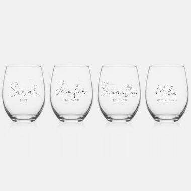 Bridal Party Personalized Stemless Wine Glass
