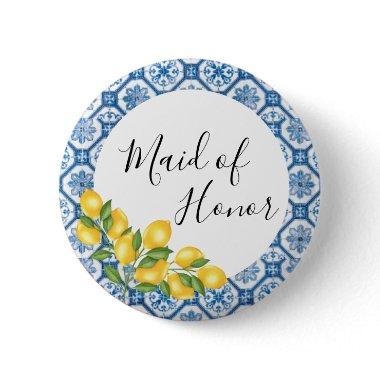 Bridal Party Shower Button - Blue Tile and Lemons