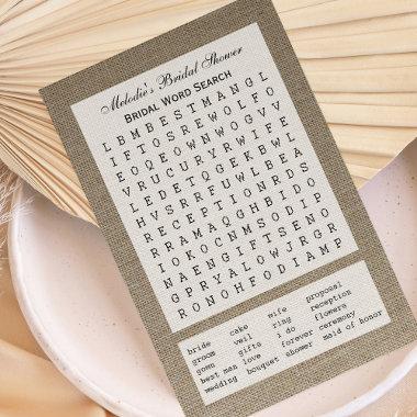 Bridal Party Shower Word Search Game - Burlap