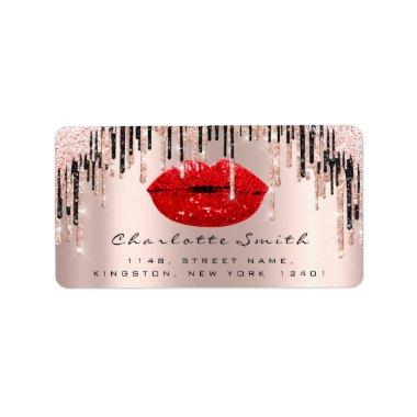 Bridal RSVP Kiss Rose Red Lips DripsGlitter Makeup Label