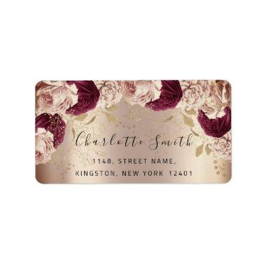 Bridal RSVP Wedding Drips Floral Rose Marsala Label