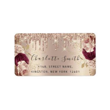 Bridal RSVP Wedding Drips Floral Rose Marsala Label