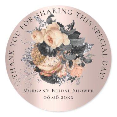 Bridal Shower 16th Thank Floral Rose Gold Peach Classic Round Sticker