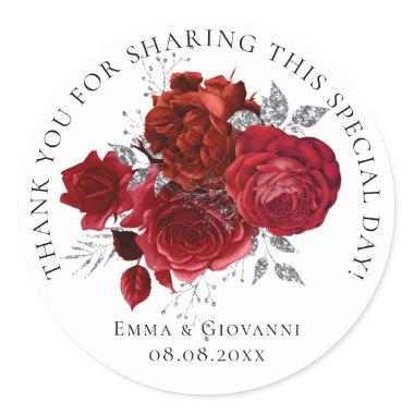 Bridal Shower 16th Thank Red Roses White Flower Classic Round Sticker