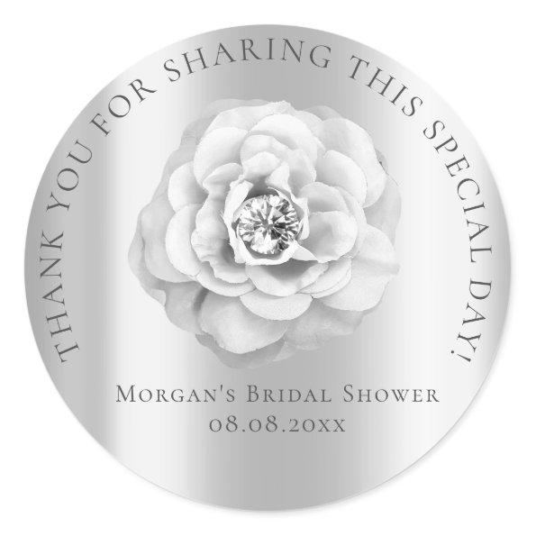 Bridal Shower 16th Thank Rose Gray Silver Classic Round Sticker