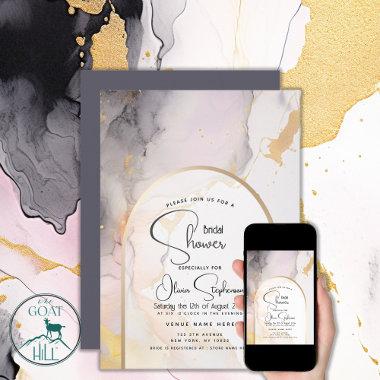 Bridal Shower | Abstract Fluid Rose Gray and Gold Invitations