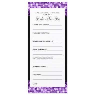 Bridal Shower Advice Cards Party Sparkles Purple