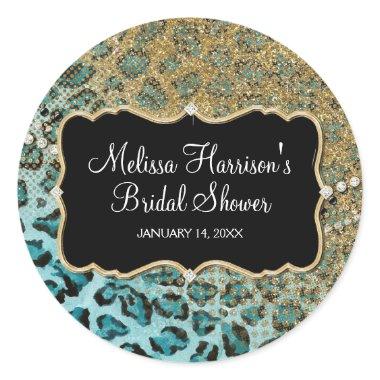 Aqua Gold Leopard Animal Print Classic Round Sticker