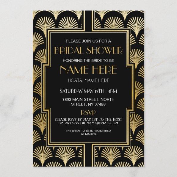Bridal Shower Art Deco 1920's Black and Gold Party Invitations