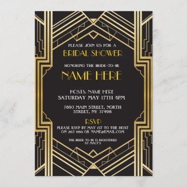 Bridal Shower Art Deco 1920's Gold Party Invite