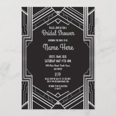 Bridal Shower Art Deco 1920's Silver Party Invite