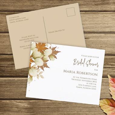 Bridal Shower Autumn Fall Elegant Greenery Leaves PostInvitations