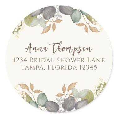 Bridal Shower Autumn Leaves Elegant Return Address Classic Round Sticker