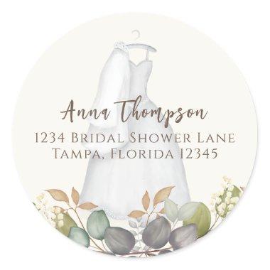 Bridal Shower Autumn Leaves Wedding Elegant Dress Classic Round Sticker