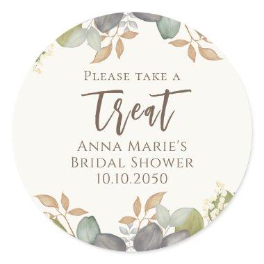 Bridal Shower Autumn Leaves Wedding Elegant Dress Classic Round Sticker