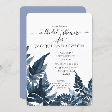 Bridal Shower Azure Blue Fern Foliage Botanical Invitations