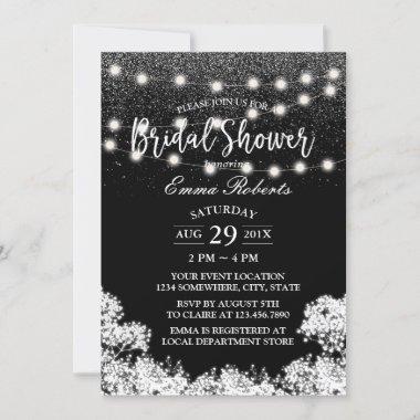 Bridal Shower Baby's Breath Modern Black Glitter Invitations