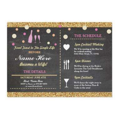 Bridal Shower Bachelorette Glitter Itinerary Pink Program