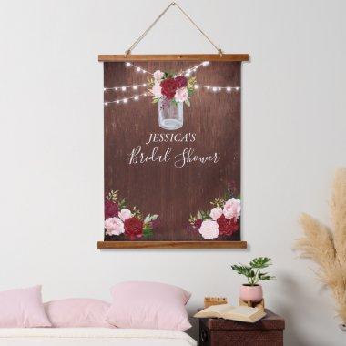 Bridal Shower Backdrop Sign Wood Burgundy Flower Hanging Tapestry