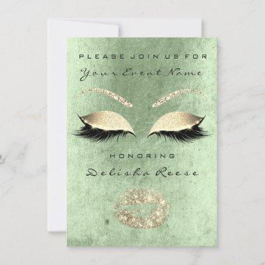 Bridal Shower Bblack Mint Green Cottage Glitter Invitations