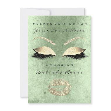 Bridal Shower Bblack Mint Green Cottage Glitter Invitations