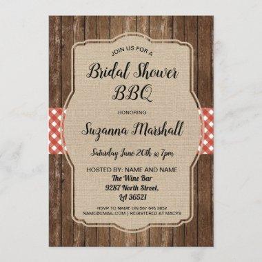 Bridal Shower BBQ Invite Red Gingham Burlap