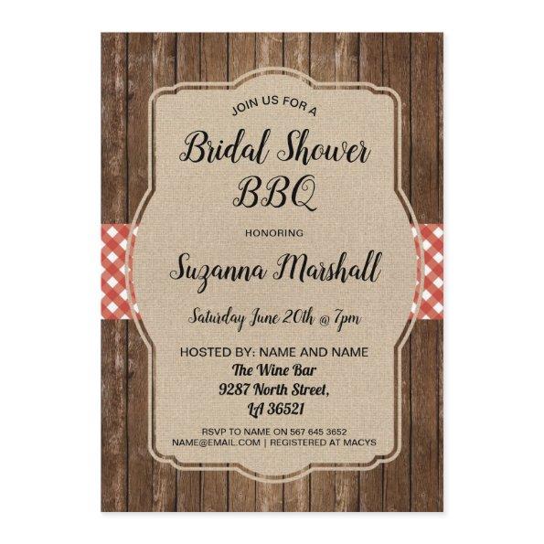 BBQ Invite Red Gingham Burlap