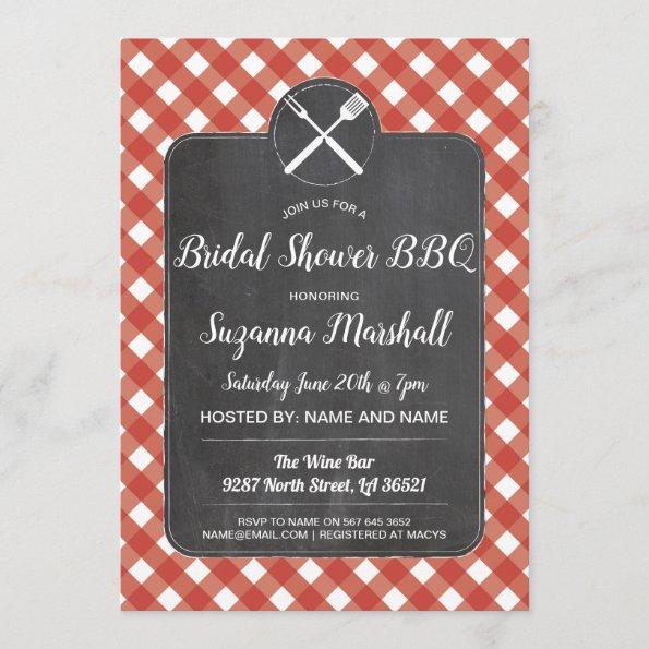 Bridal Shower BBQ Invite Red Gingham Chalk