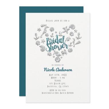 Bridal Shower Beach Glam Diamond Heart Invitations